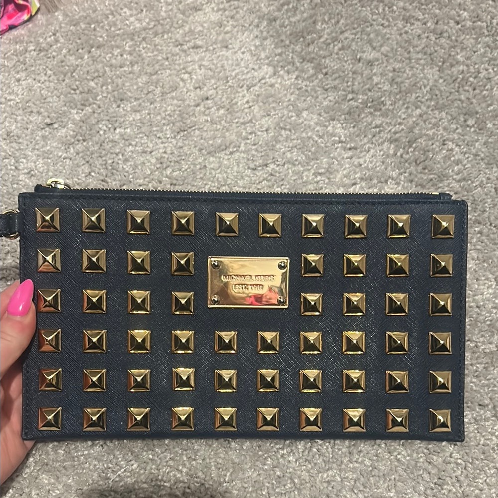 MICHAEL Michael Kors Navy and Gold Studded Wallet/wristlet